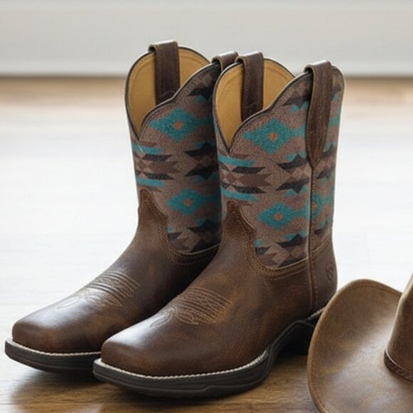 Ariat Shoes - Ariat Anthem Shortie Savanna Western Boot Dry Taupe Turquoise Aztec - Size 7
